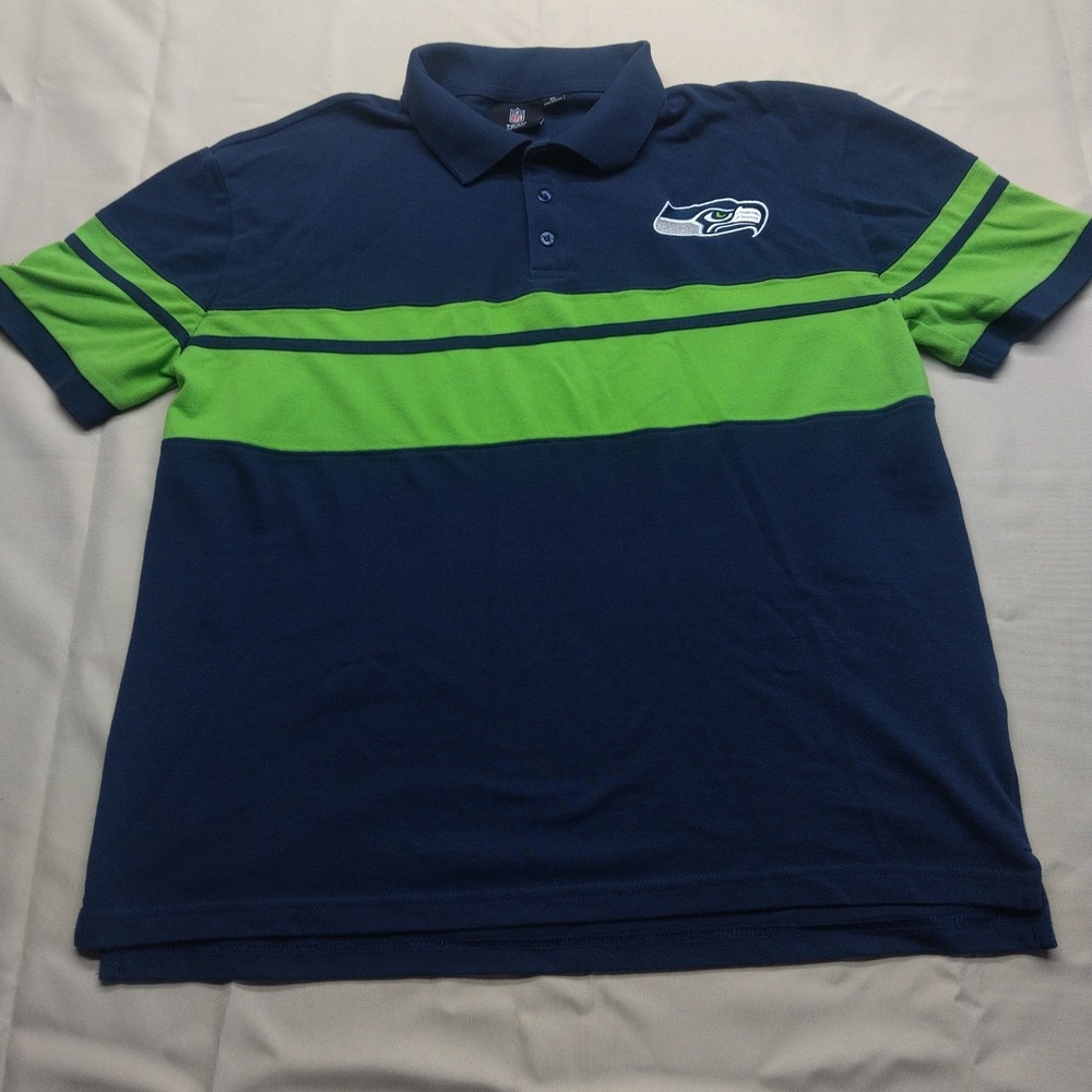 Seattle Seahawks Men Polo XL Navy Logo Embroidery NFL Team Apparel Colorblock